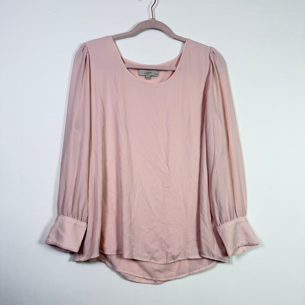 LOFT Pink Pearl Cuff Long Sleeve Scoop Neck Blouse XLP